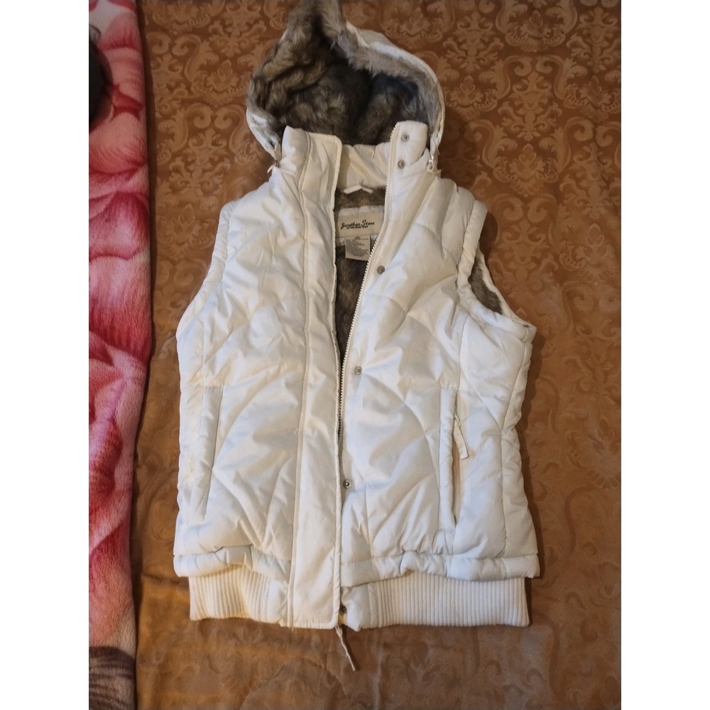Johnathan Stone Vintage White Faux Fur Puffer Vest Hoodie Women's Medium